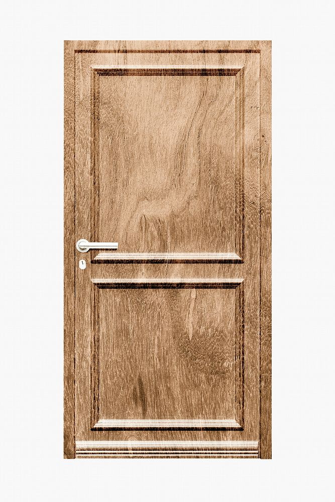 Wooden panel door, modern architecture isolated image on white background
