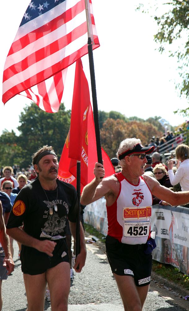 Nearly 21,000 runners crossed the start line at today's Marine Corps Marathon.