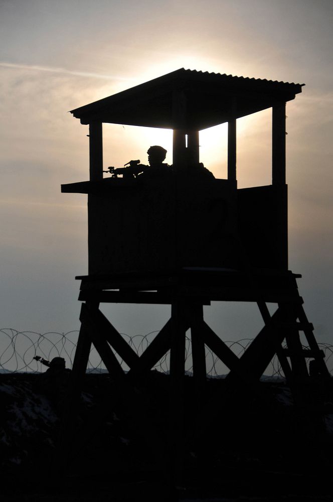 U.S. Soldiers with India Troop, 3rd Squadron, 2nd Cavalry Regiment provide security in a guard tower during a mission…