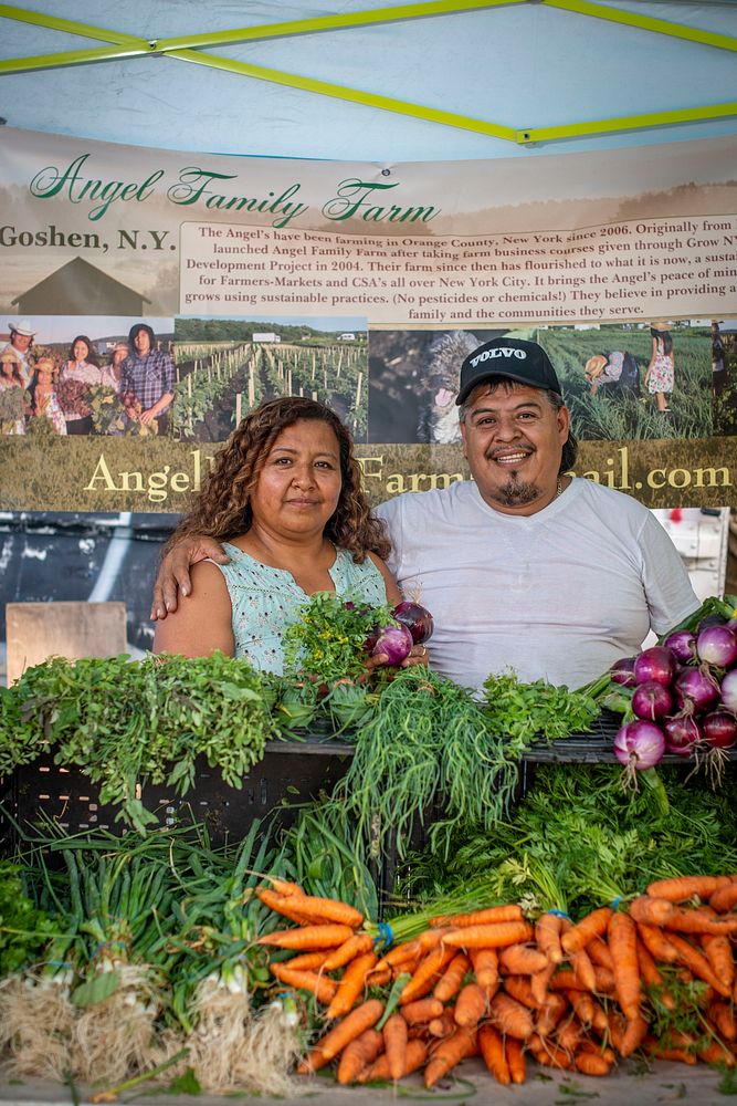 Anna and Crisostomo Angel sell their vegetables at the Corona Farmers Market in Queens, New York, one of the most dynamic…
