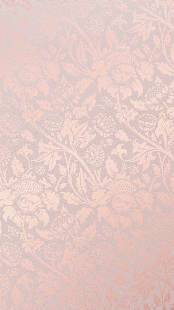 Satin floral phone wallpaper, pink gradient vintage background