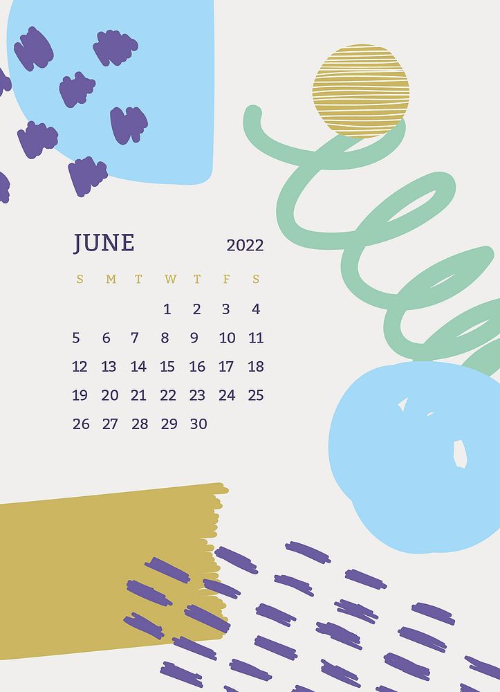 Cute 2022 June calendar, printable aesthetic monthly planner