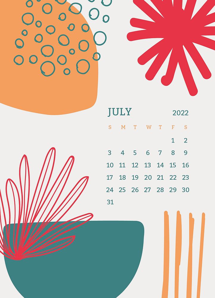 2022 July calendar template, aesthetic editable monthly calendar vector