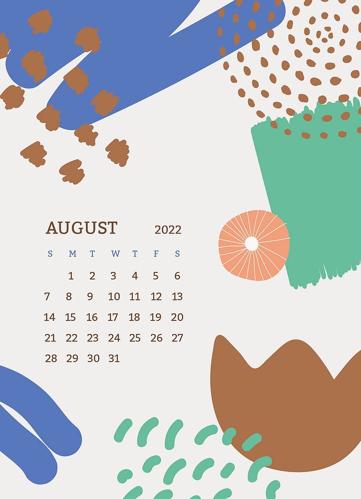 2022 August calendar template, abstract monthly planner editable vector