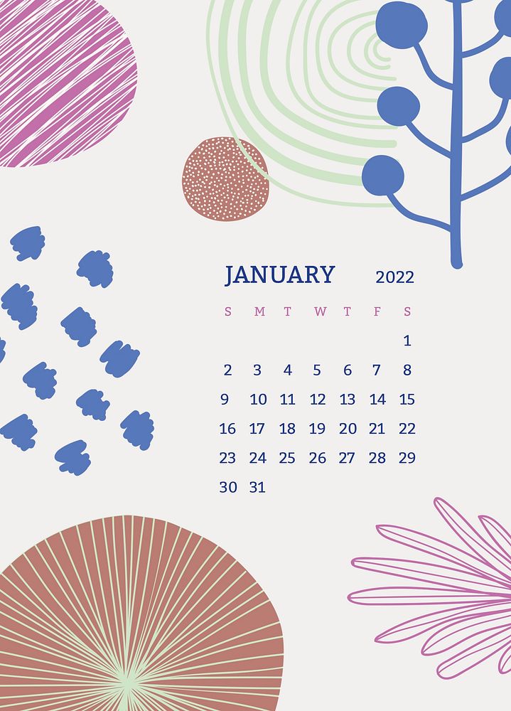 Retro January 2022 calendar template, editable monthly planner psd