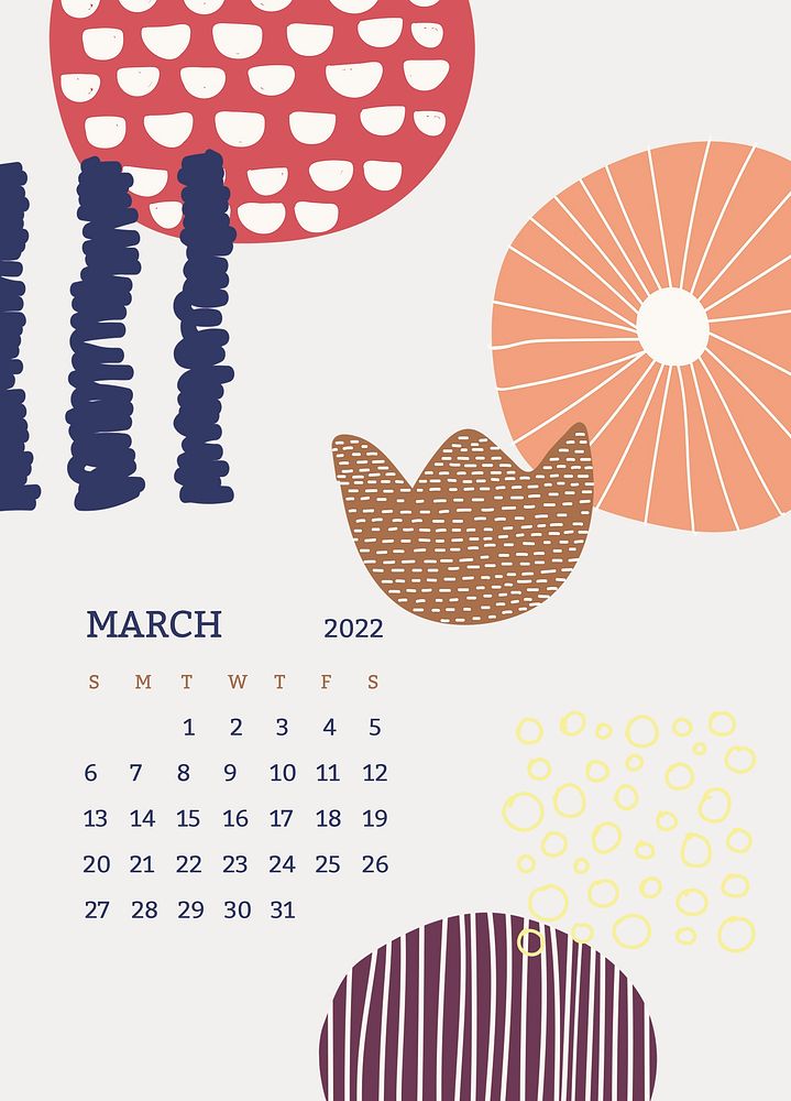 Aesthetic 2022 March calendar template, monthly planner psd