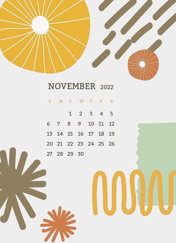 Retro November 2022 calendar template vector, editable monthly planner