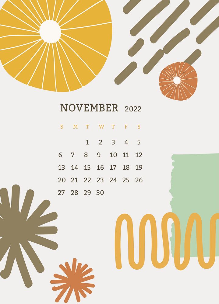 Retro November 2022 calendar template, editable monthly planner psd