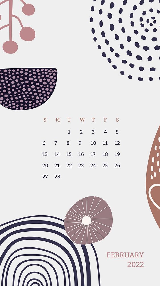 Abstract February 2022 calendar template, monthly planner, mobile wallpaper vector