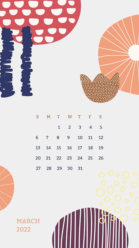 Retro 2022 March calendar, printable monthly planner iPhone wallpaper