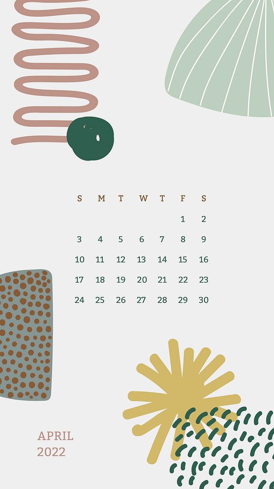 Aesthetic 2022 April calendar template, editable phone wallpaper vector