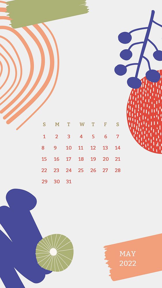 Retro 2022 May calendar template, editable mobile wallpaper vector