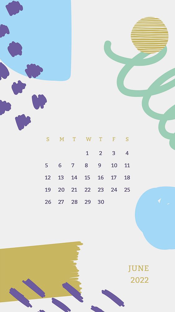 Aesthetic 2022 June calendar template, editable iPhone wallpaper vector