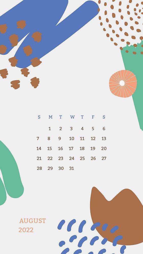 2022 August calendar template, iPhone wallpaper vector