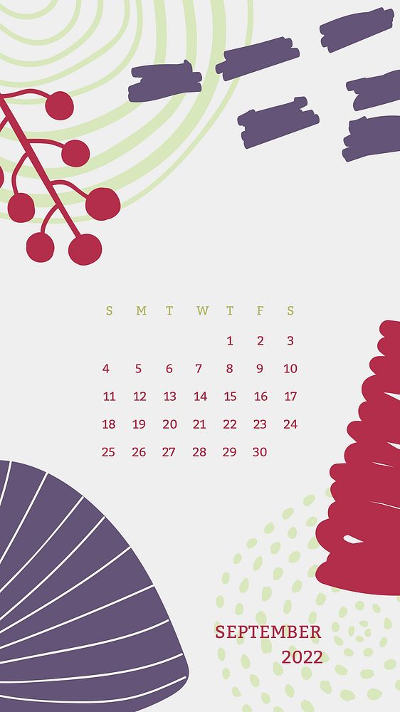 Aesthetic 2022 September calendar template, mobile wallpaper vector