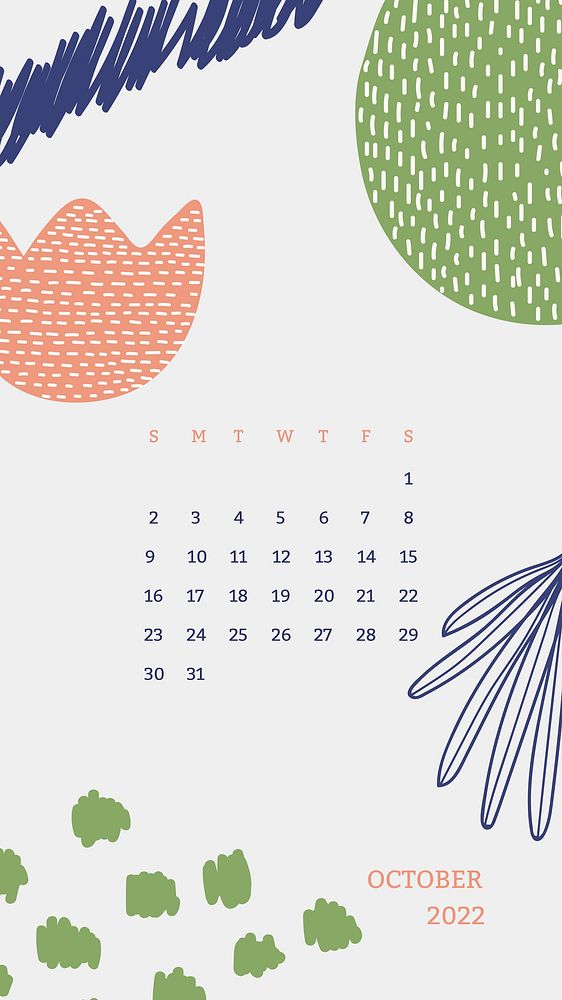 Cute 2022 October calendar, monthly mobile wallpaper
