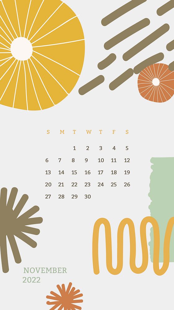 Abstract November 2022 calendar template vector, mobile wallpaper monthly planner