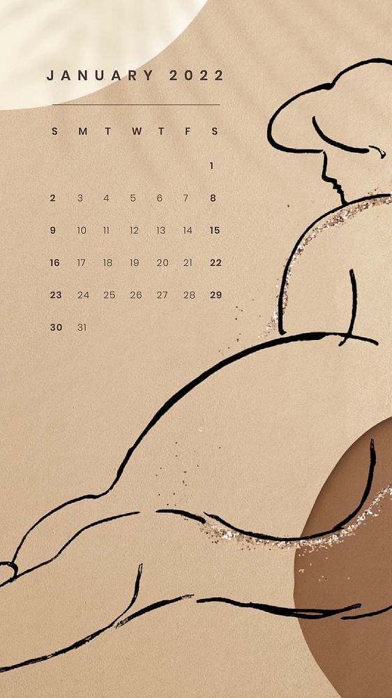 Feminine January 2022 calendar, phone wallpaper, monthly planner