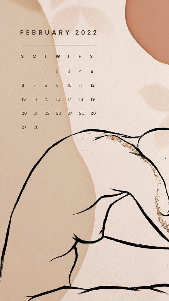 Aesthetic February 2022 calendar, monthly planner, mobile wallpaper