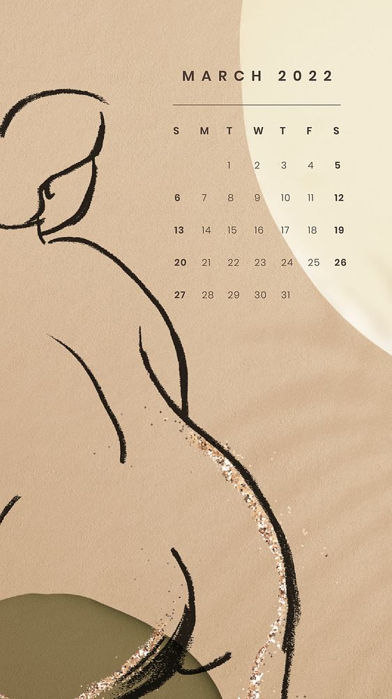 Feminine 2022 March calendar template, editable monthly planner iPhone wallpaper vector