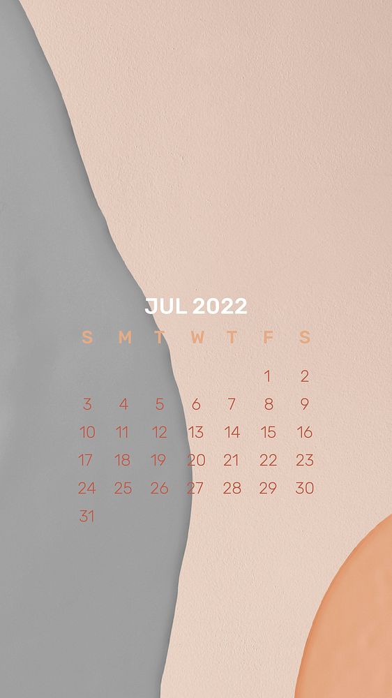 Aesthetic 2022 July calendar template, phone wallpaper vector