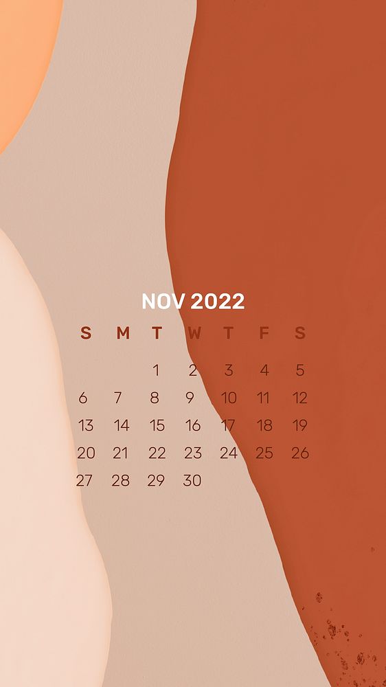 Pink November 2022 calendar, mobile wallpaper monthly planner