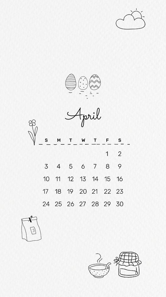 Cute 2022 April calendar, printable monthly planner phone wallpaper