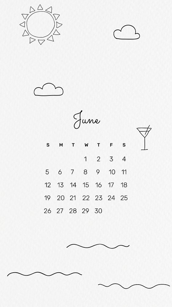 Doodle 2022 June calendar template, editable iPhone wallpaper vector