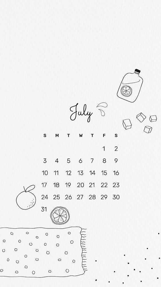 Doodle 2022 July calendar, aesthetic phone wallpaper