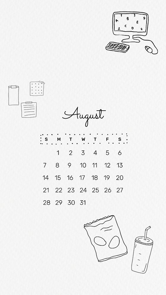 Doodle 2022 August calendar, mobile wallpaper design
