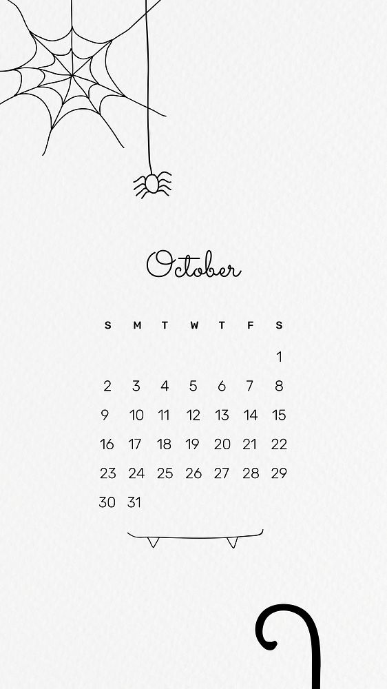 Doodle 2022 October calendar template, mobile wallpaper vector