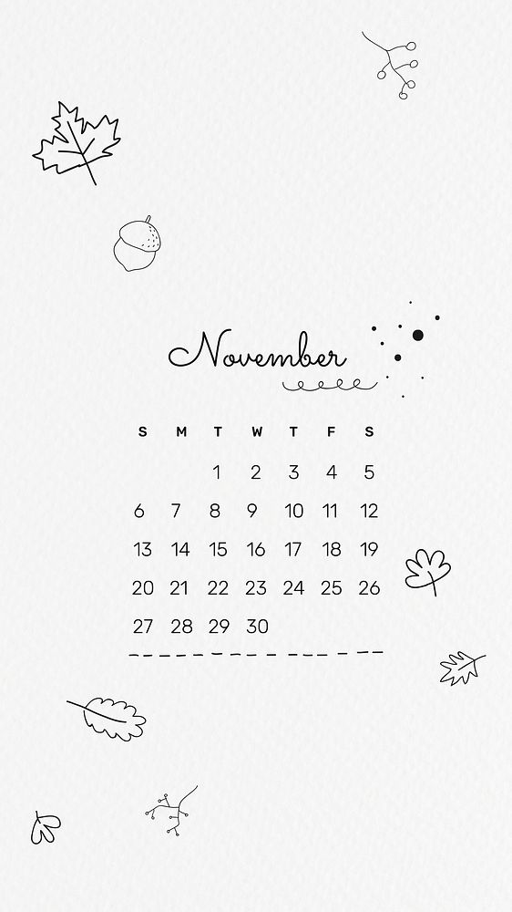 Cute November 2022 calendar template, mobile wallpaper monthly planner vector
