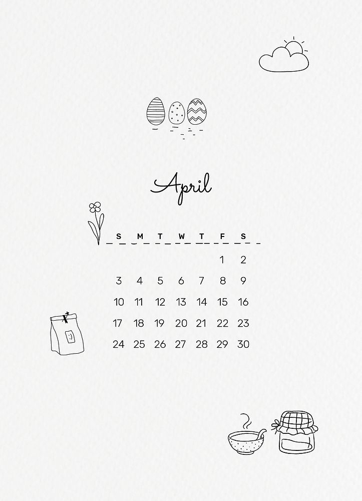 Minimal 2022 April calendar template, monthly planner vector, doodle style