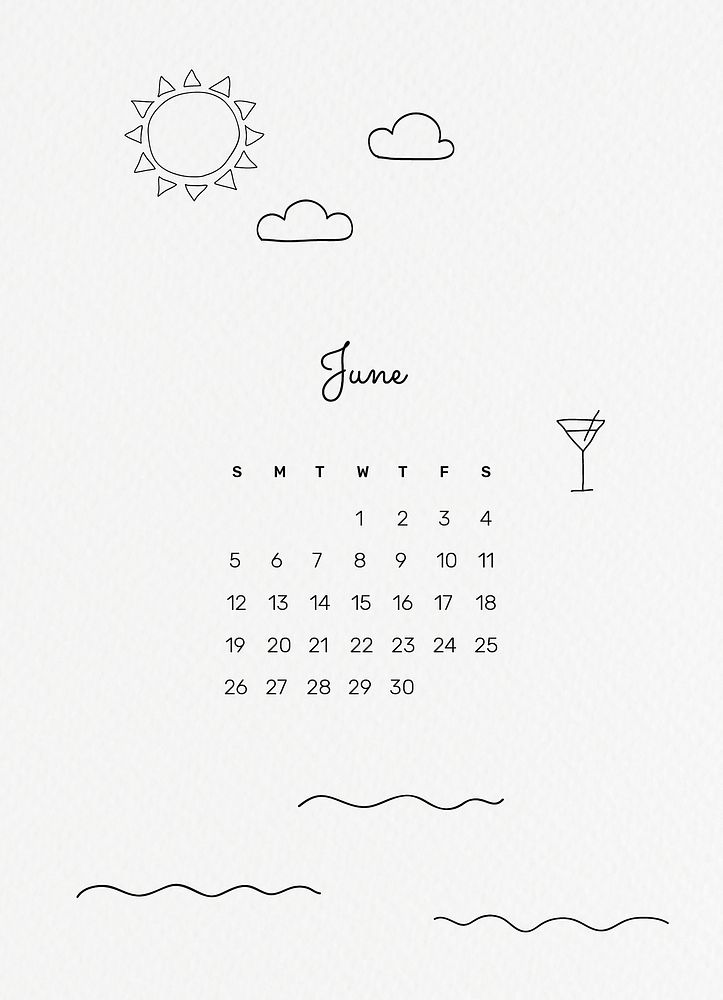 Aesthetic 2022 June calendar template, editable planner vector, doodle style