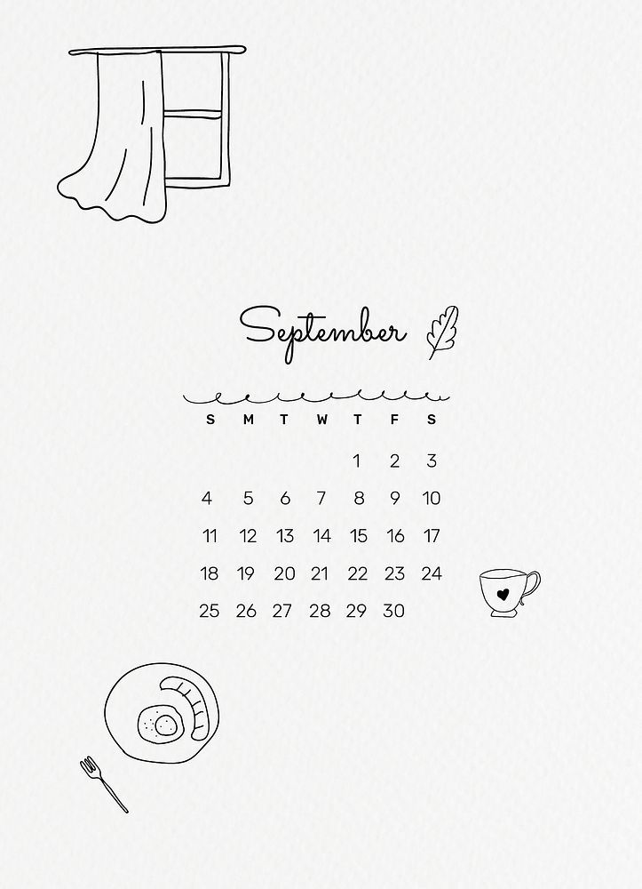 Aesthetic 2022 September calendar template, monthly planner vector, doodle style