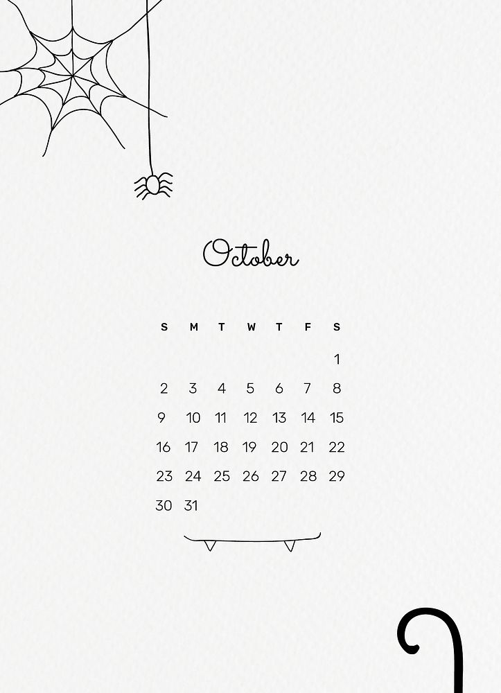 Doodle 2022 October calendar template, monthly planner vector, doodle style