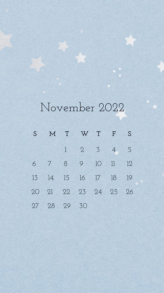 Cute November 2022 calendar template, mobile wallpaper monthly planner vector