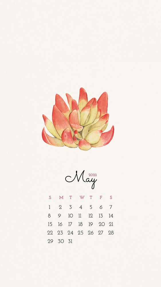 Botanical 2022 May calendar template, editable mobile wallpaper vector