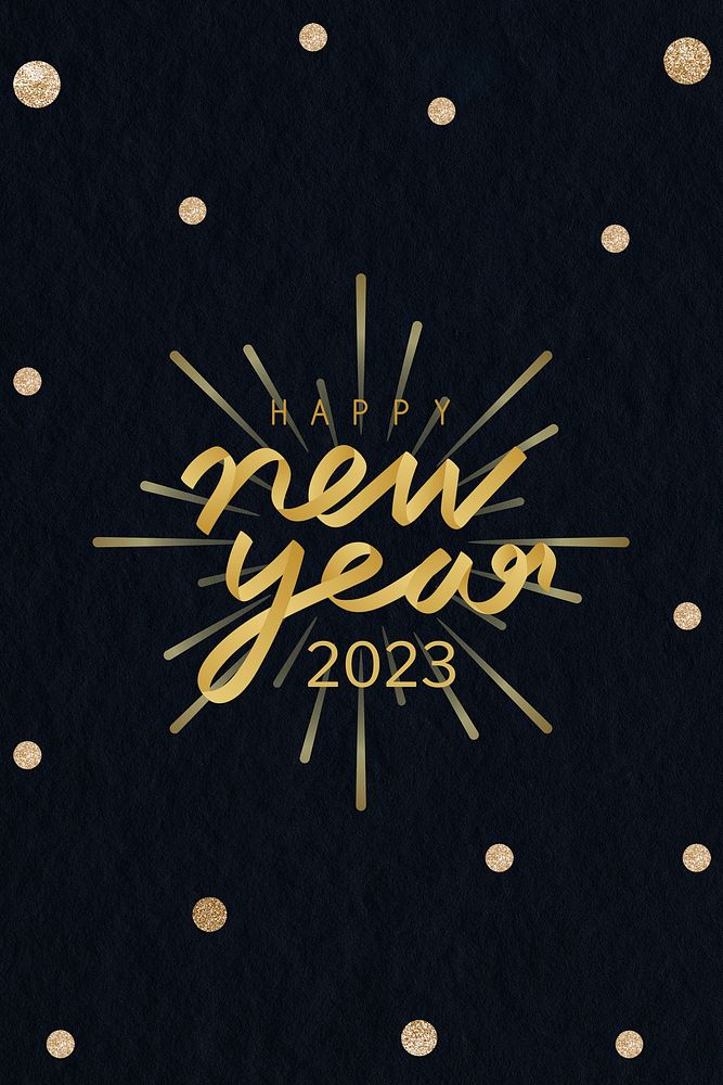 2023 gold glitter happy new year aesthetic season's greetings text on black background vector