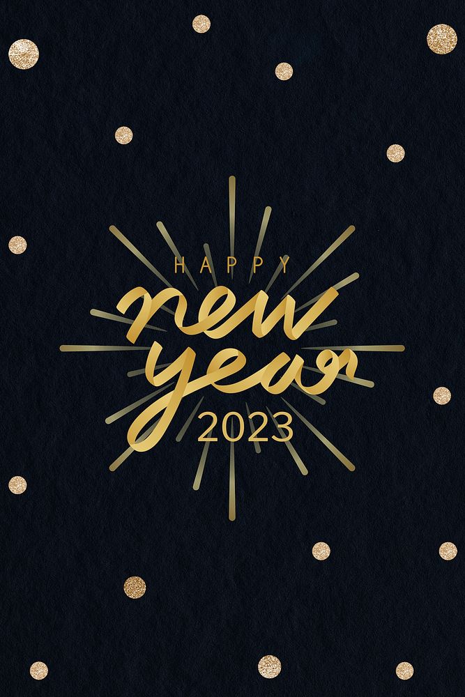 2023 gold glitter happy new year aesthetic season's greetings text on black background