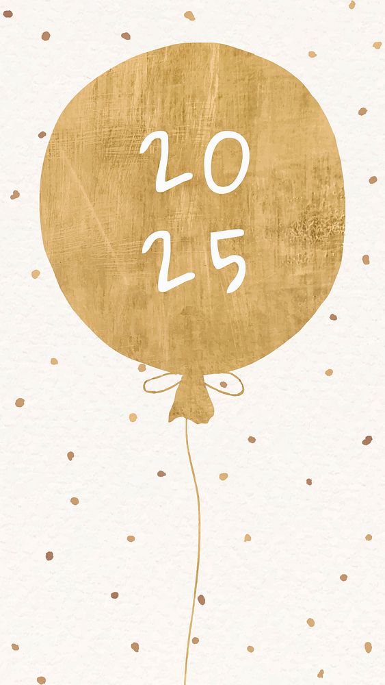 2025 gold balloon phone wallpaper, HD new year background
