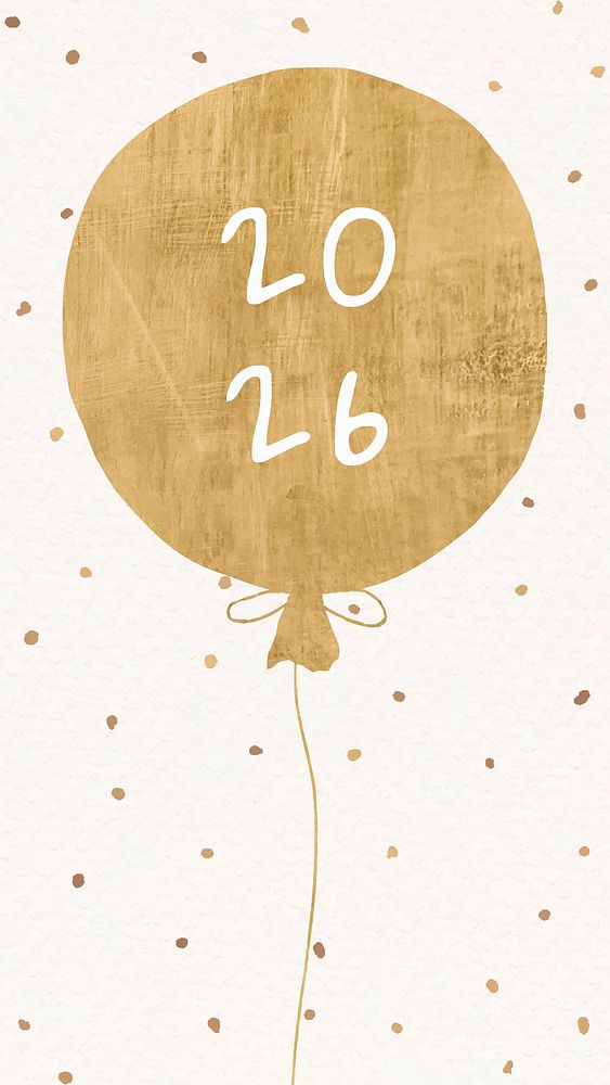 2026 gold balloon iPhone wallpaper, high resolution new year background with confetti