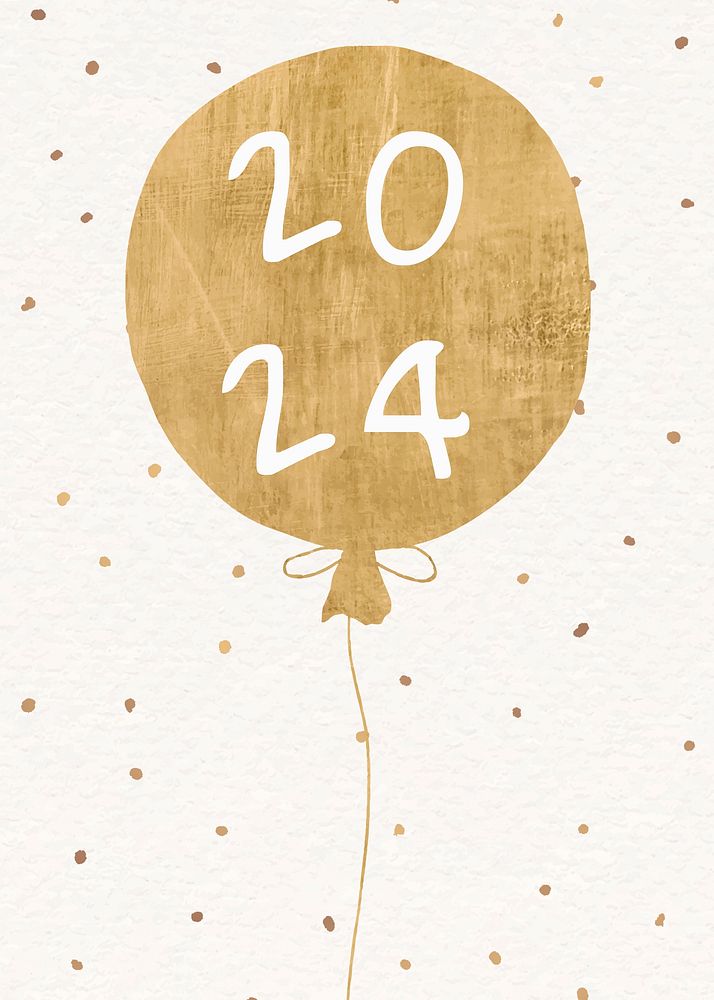 2024 gold balloons new year aesthetic season's greetings text with confetti vector