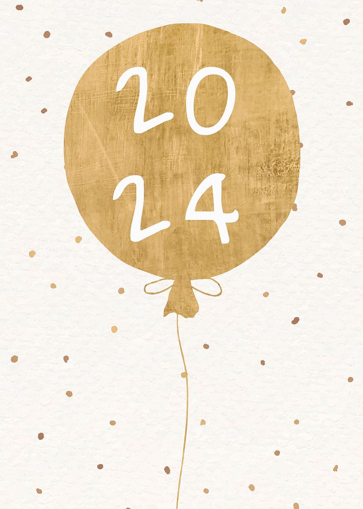 2024 gold balloons new year aesthetic season's greetings text with confetti