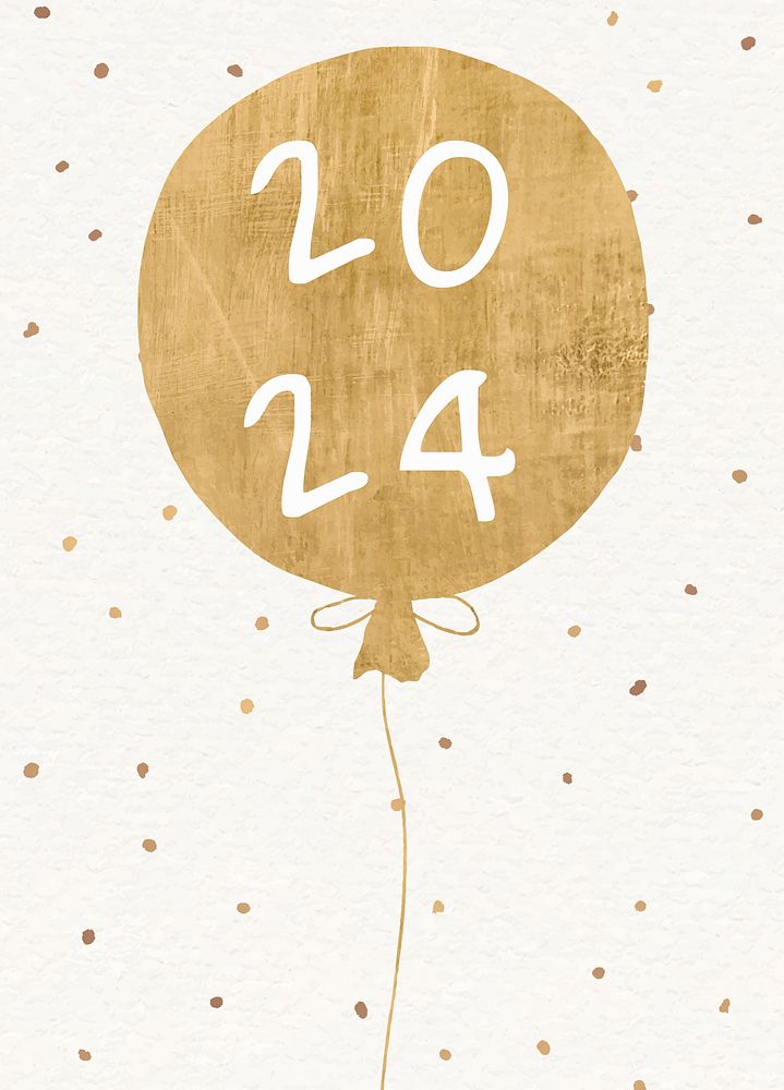 2024 gold balloons new year aesthetic season's greetings text with confetti psd