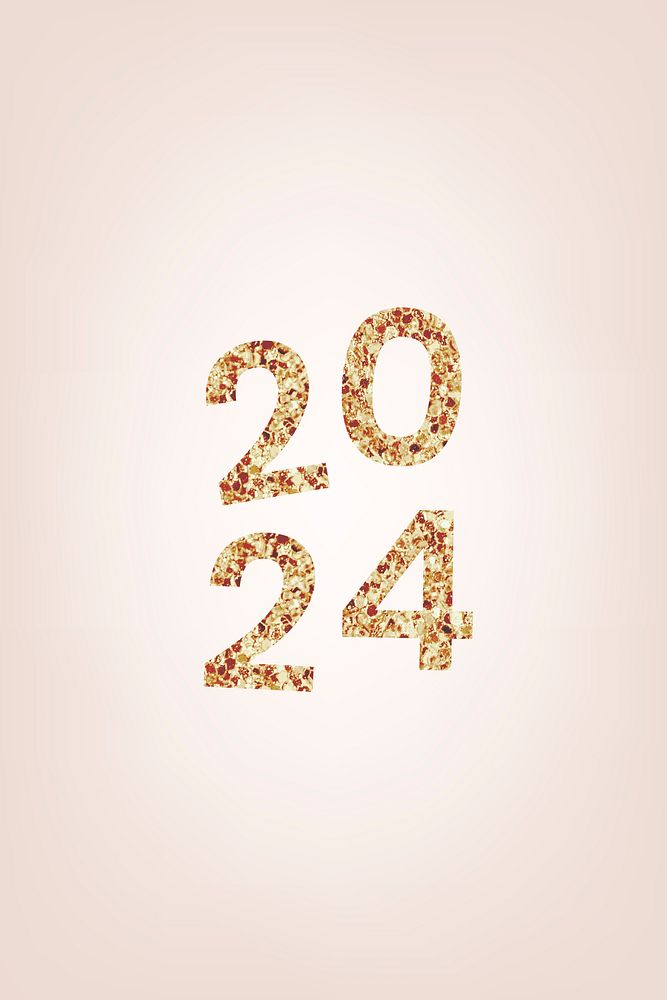 2024 welcome gold glitter text, new year sequin aesthetic typography on pink background vector