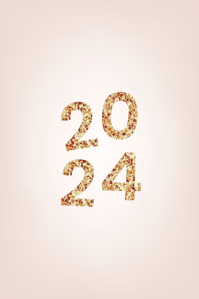 2024 welcome gold glitter text, new year sequin aesthetic typography on pink background