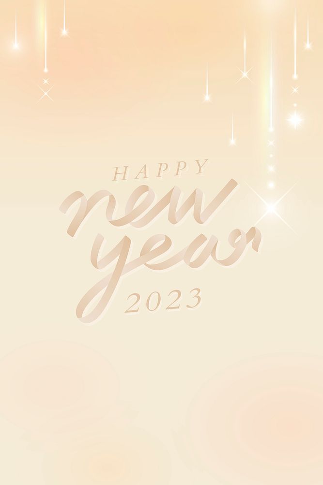 2023 gold happy new year season's greetings text Gatsby aesthetics on peach beige background psd