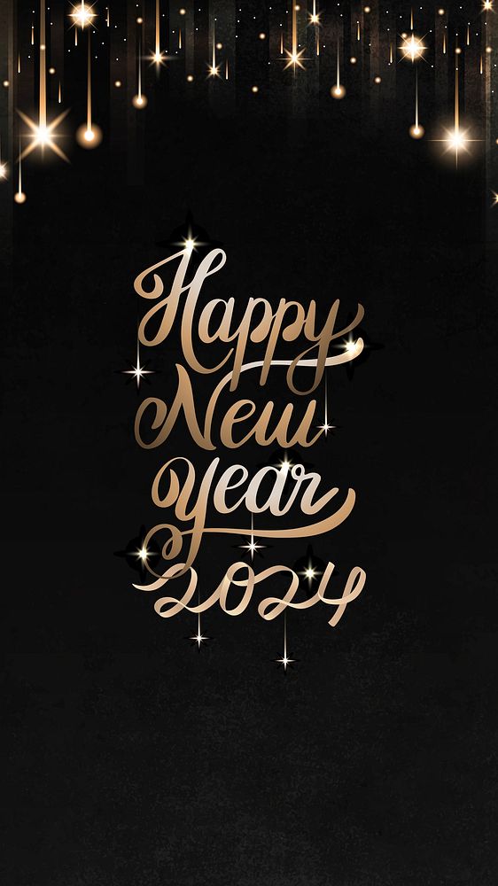2024 gold happy new year wallpaper, season's greetings text on black background vector