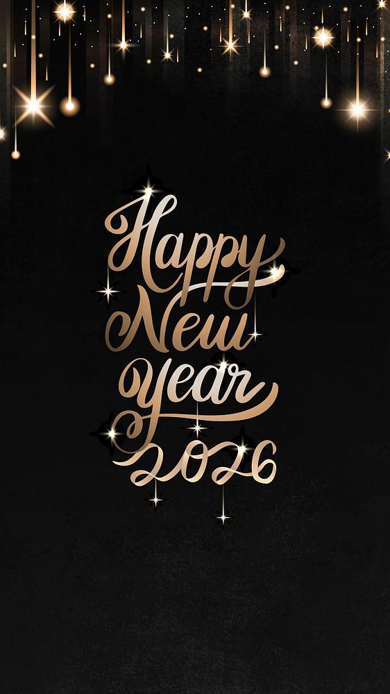 2026 gold happy new year iPhone wallpaper, season's greetings text on black background